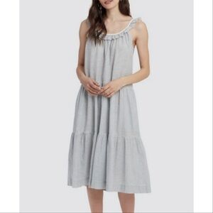 The Great Magnolia Dress Size S Seersucker Blue Striped Tiered Pockets Ruffle